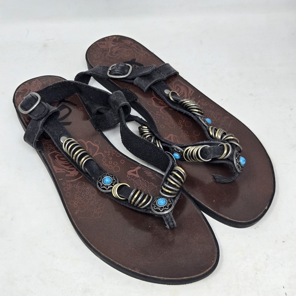 OTBT‎ Massapequa Boho Turquoise Concho Flat Leather Thong Sandals Size 8M